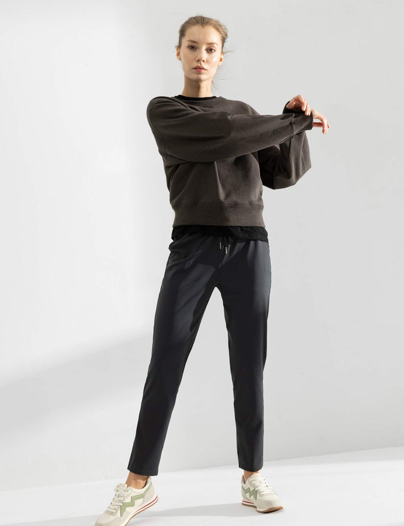 AJISAI 7/8 Joggers Travel Pants with Pockets Lounge Casual Stretch Workout Pants for Women Dark Grey 24 "" M - Image 3